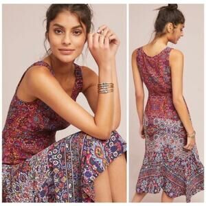 Anthropologie Maeve Violette Printed Boho Midi Dress Henley Size 0